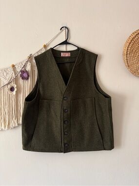 Dark Forest Green Wool Button Vest